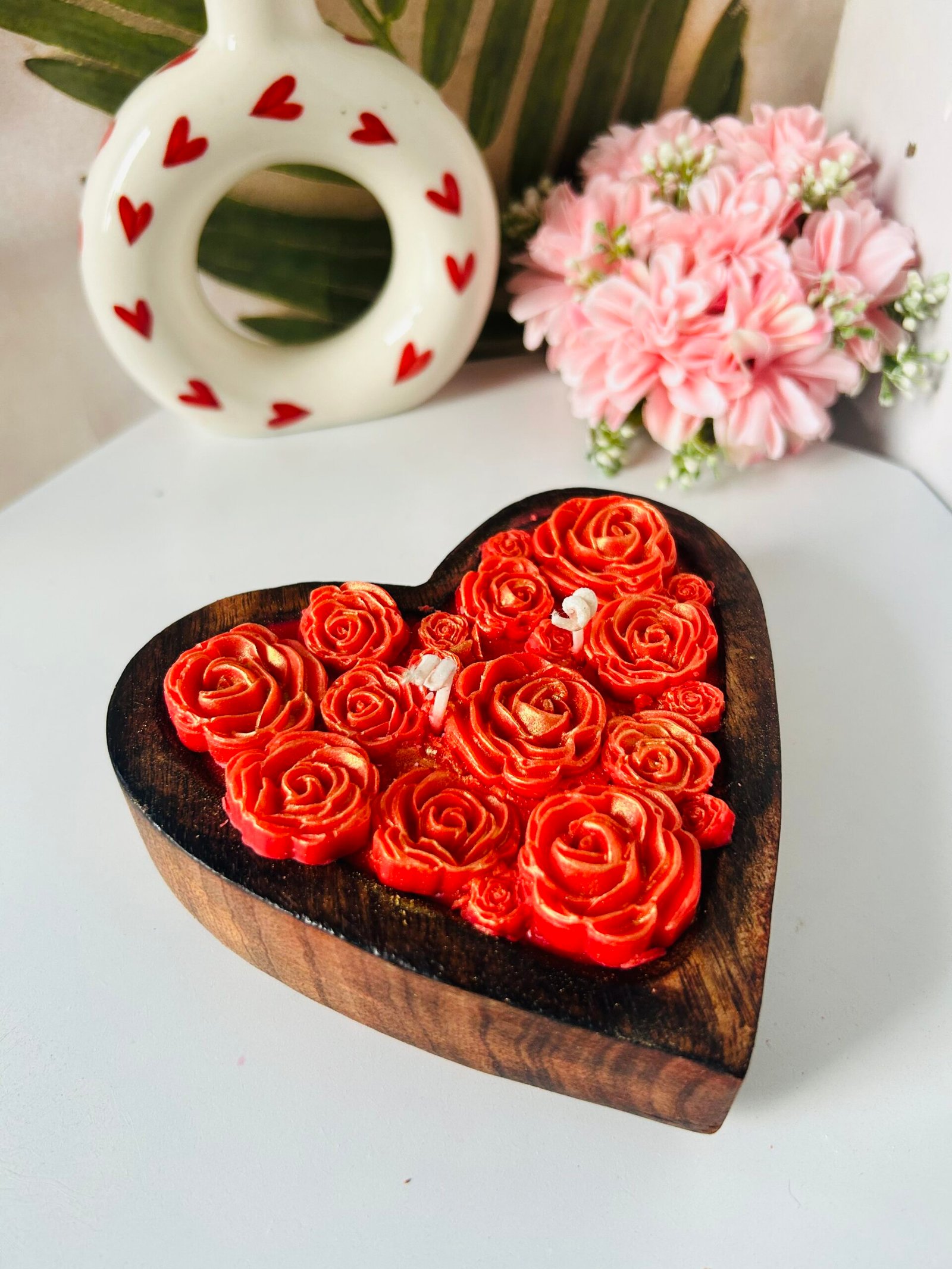 wooden heart candle
